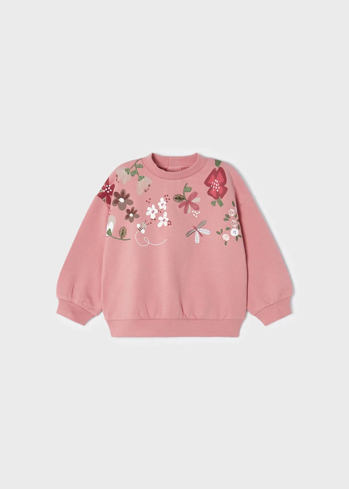 Mayoral baby girl Rubor floral sweatshirt with colorful embroidery and long sleeves.