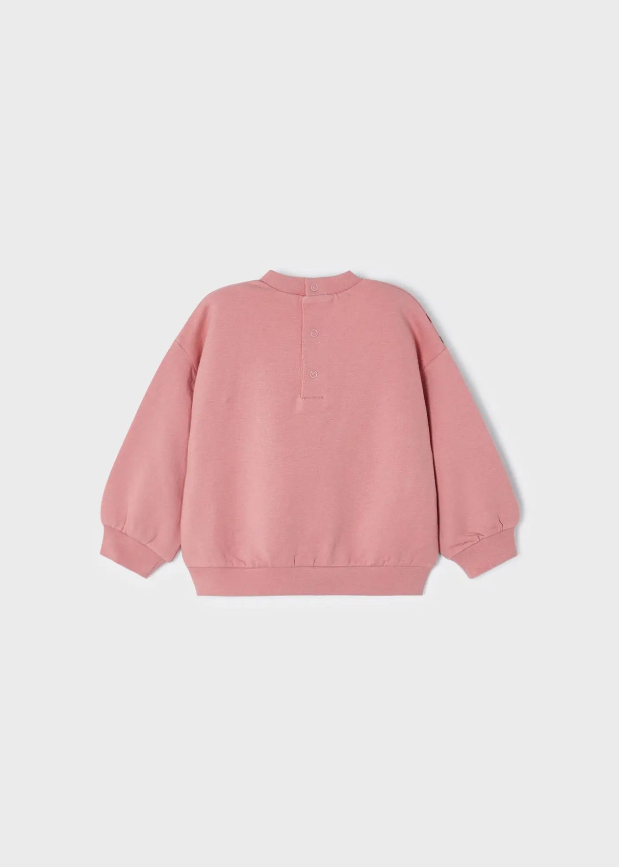 Back view of Mayoral baby girl Rubor sweatshirt with button opening and relaxed pullover fit.