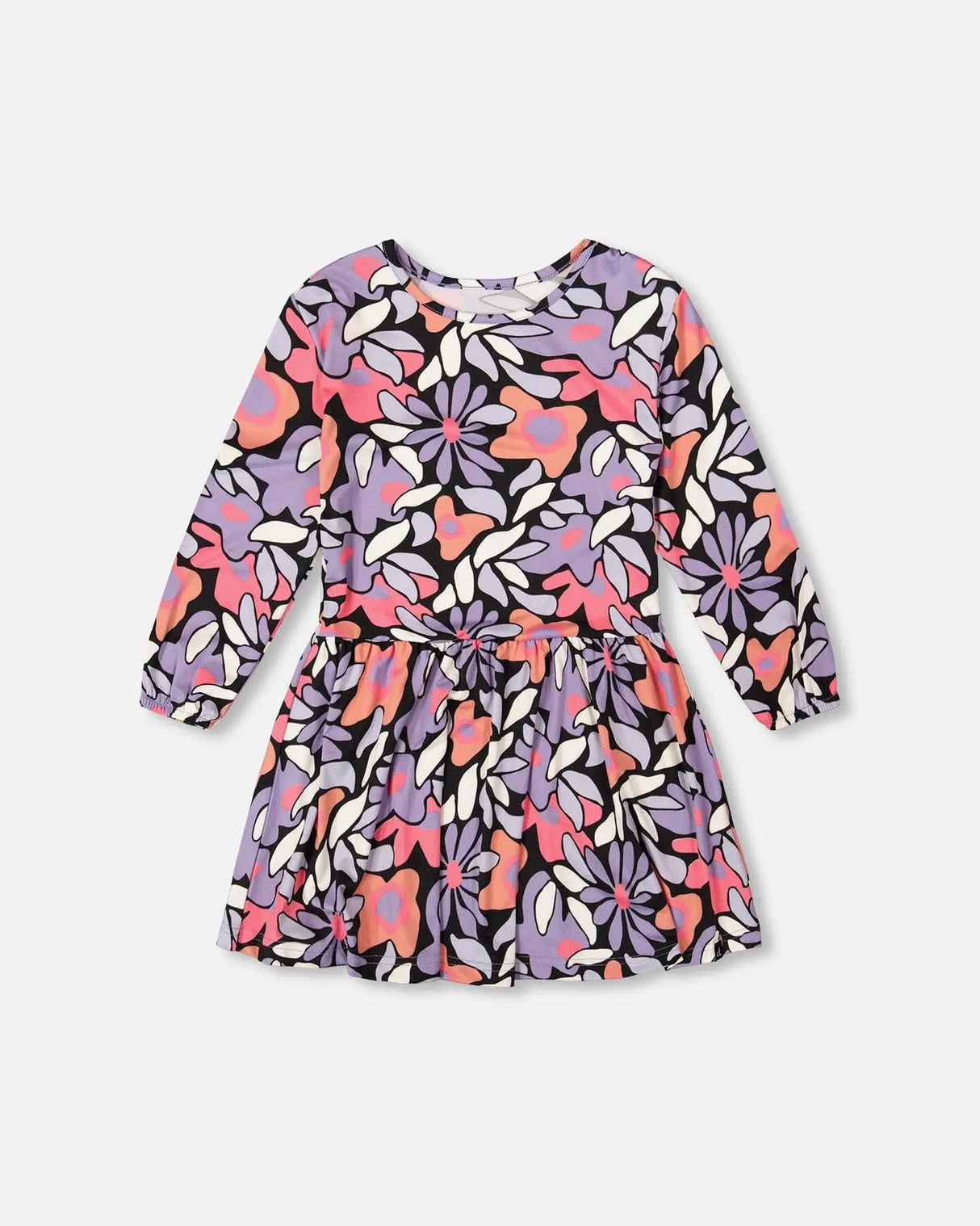 Jersey Dress Black Retro Flower Print | Deux par Deux | Jenni Kidz