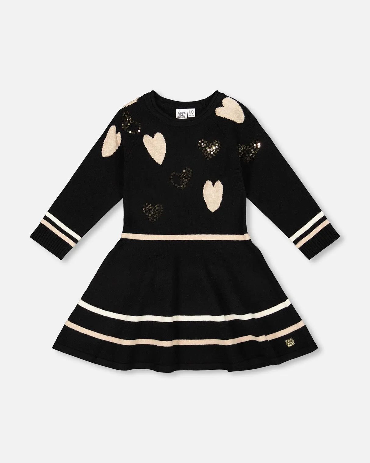 Knit Dress Black With Glittery Heart Motifs | Deux par Deux | Jenni Kidz