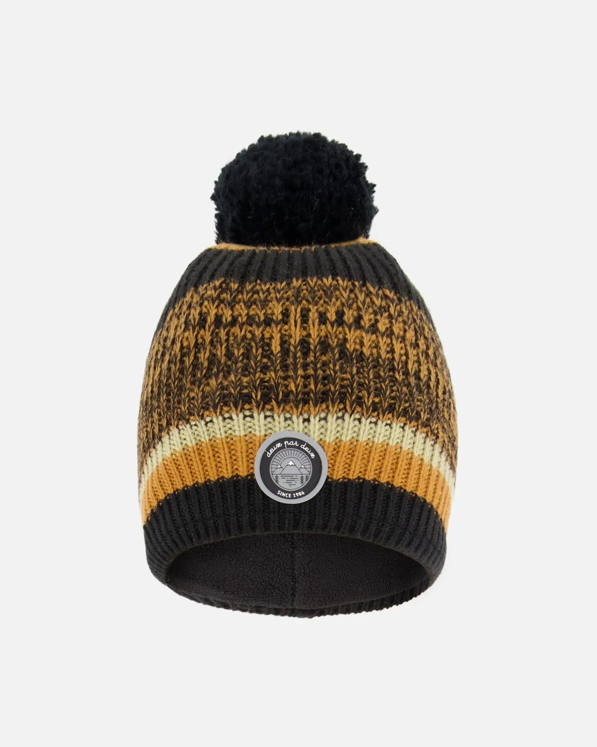 Lined Knit Pompom Hat Black And Ocher | Deux par Deux | Jenni Kidz