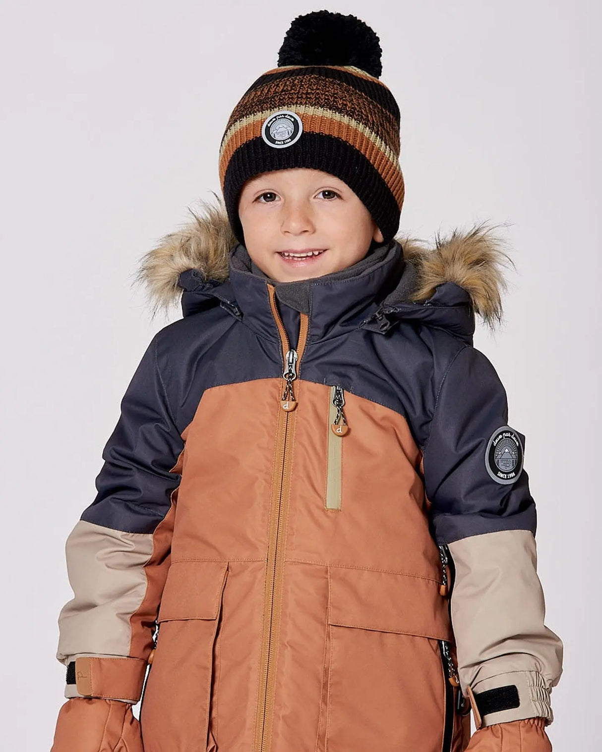 Lined Knit Pompom Hat Black And Ocher | Deux par Deux | Jenni Kidz