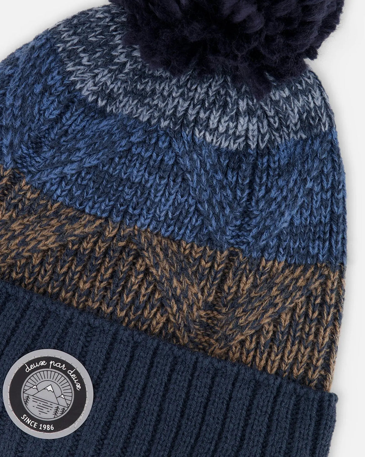 Lined Knit Pompom Hat Taupe And Navy | Deux par Deux | Jenni Kidz