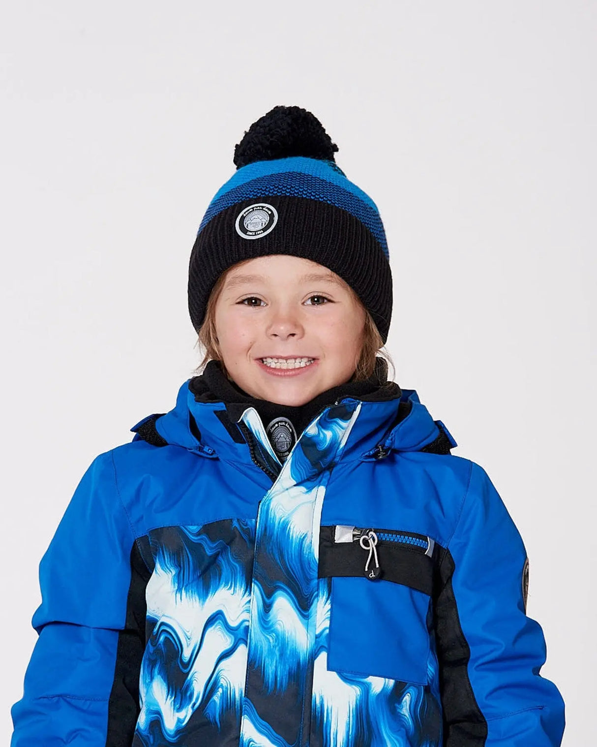 Lined Knit Winter Hat With Pompom Black And Blue | Deux par Deux | Jenni Kidz