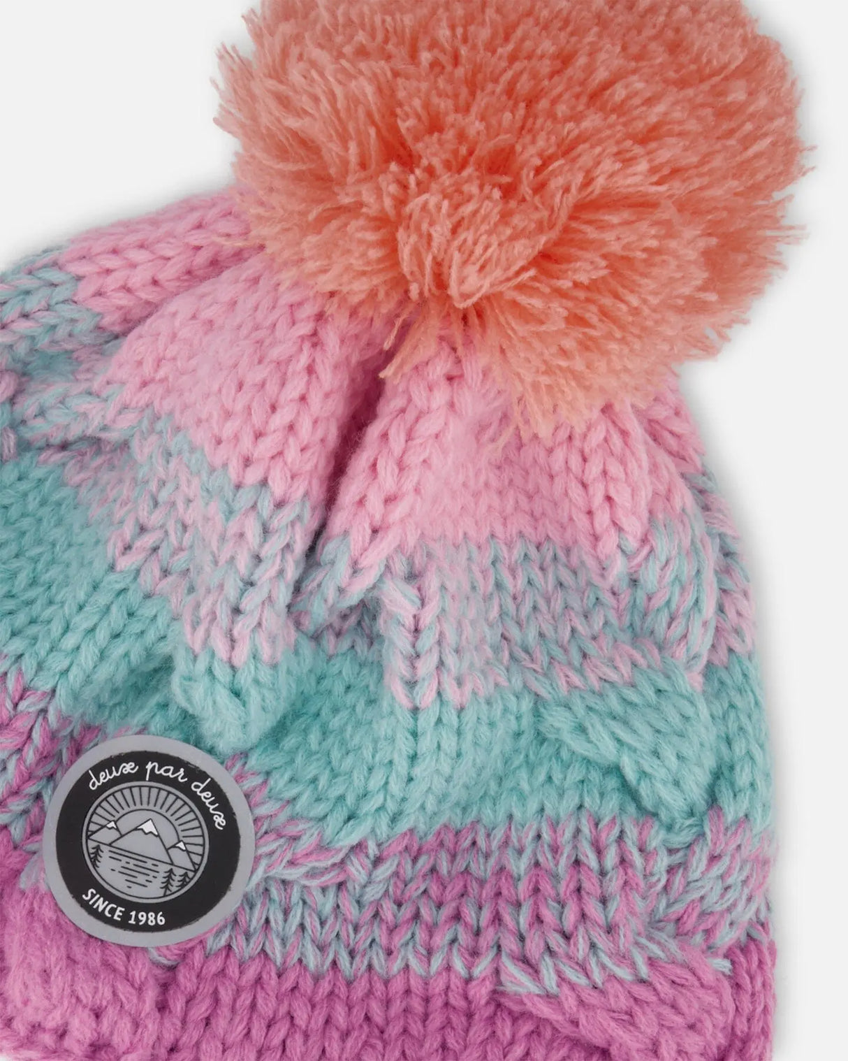 Lined Peruvian Knit Pompom Hat Pink, Orange And Turquoise | Deux par Deux | Jenni Kidz