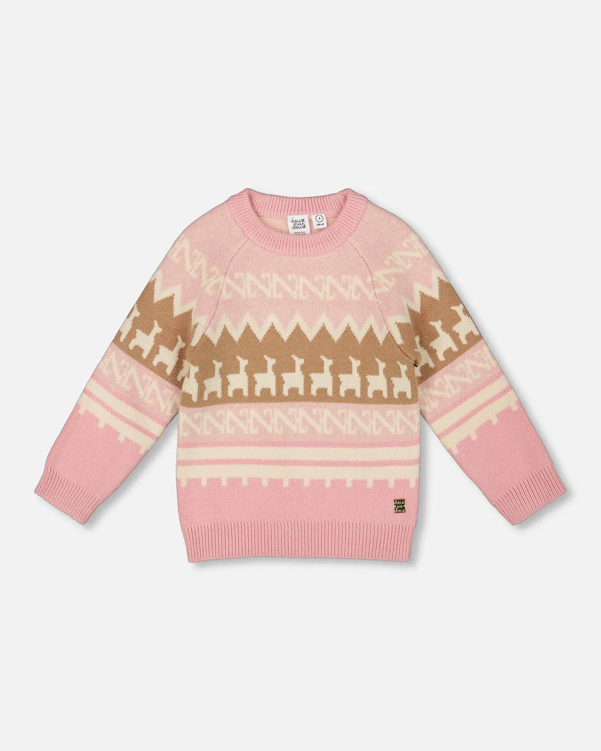 Llama Jacquard Sweater Dusty Pink | Deux par Deux | Jenni Kidz