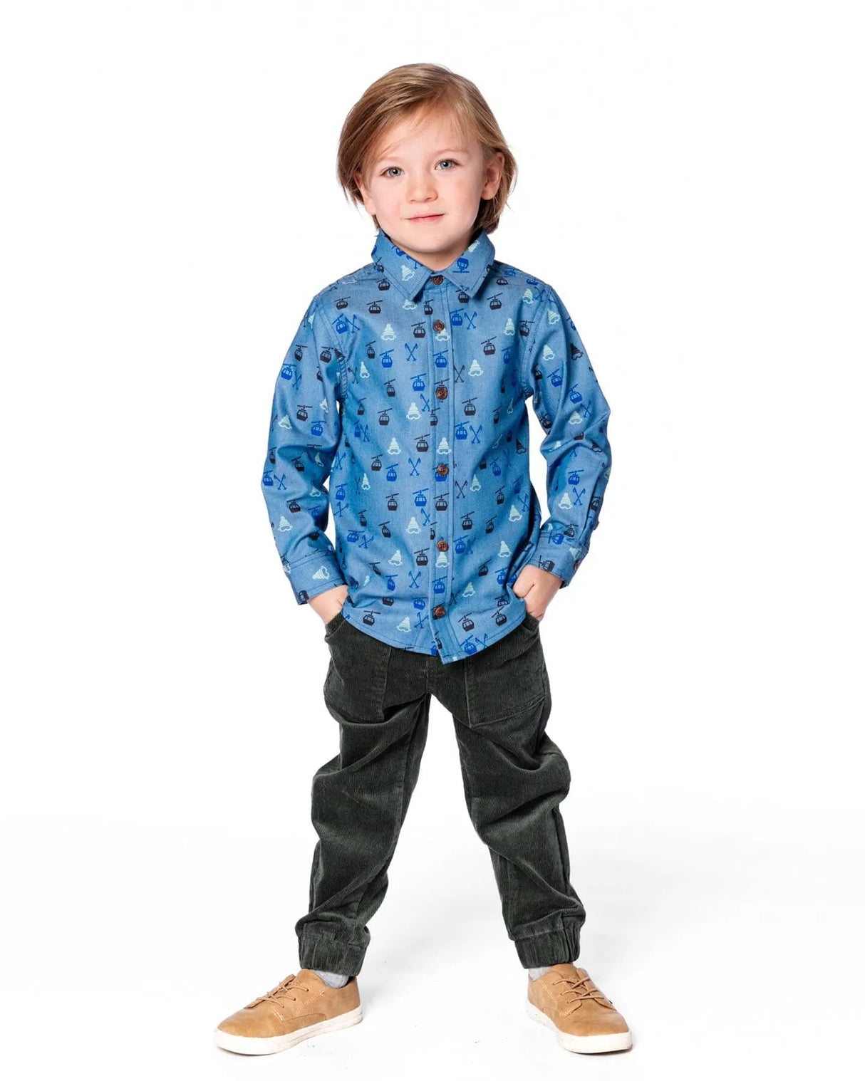 Long Sleeve Button Front Denim Shirt Blue | Deux par Deux | Jenni Kidz