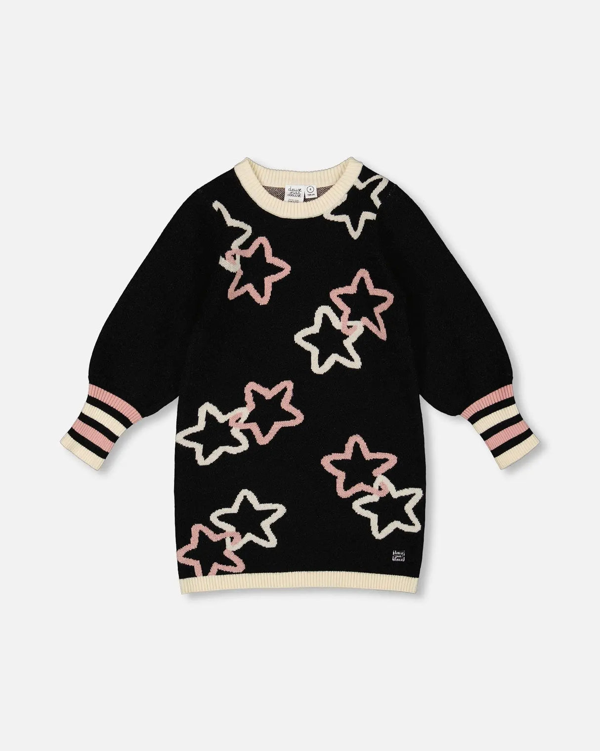 Long Sleeve Knit Dress Black With Stars | Deux par Deux | Jenni Kidz