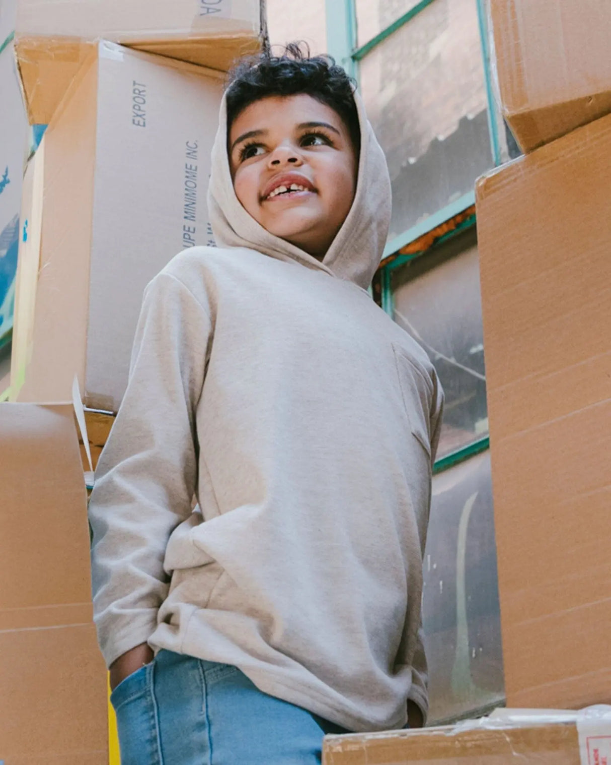 Long Sleeve Super Soft Brushed Jersey Hooded Tee Heather Beige | Deux par Deux | Jenni Kidz