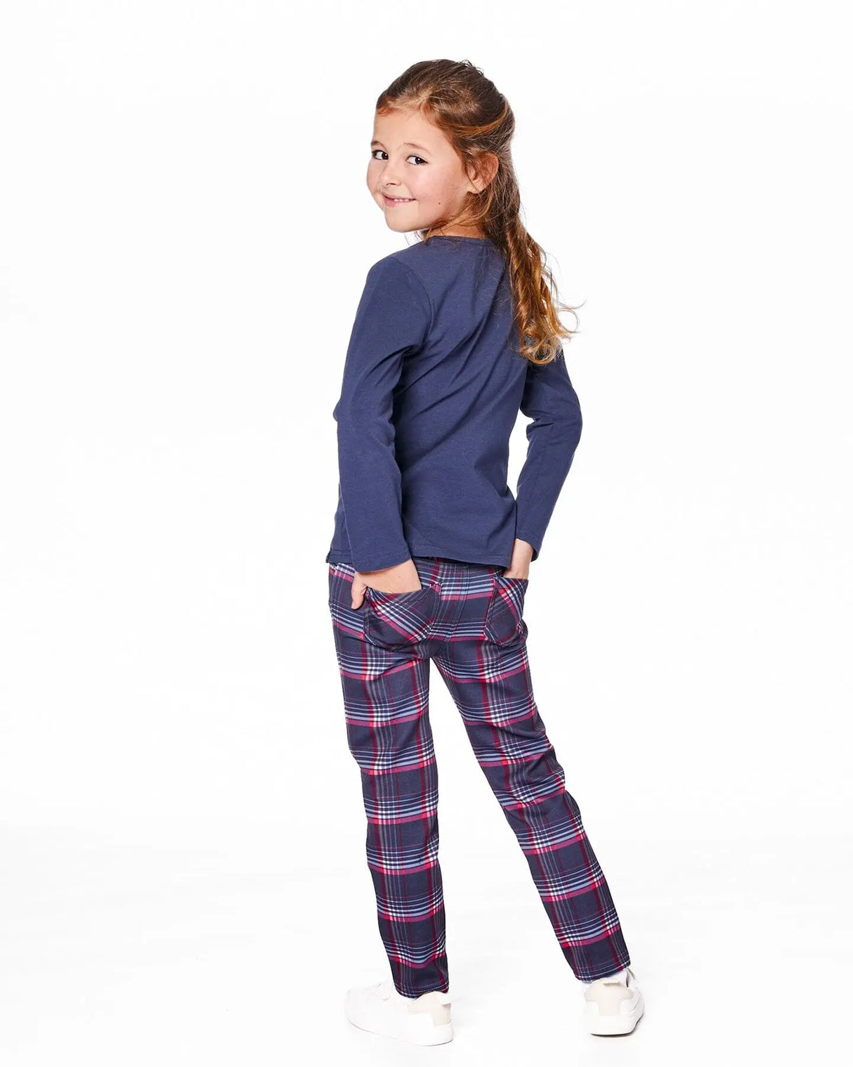 Milano Treggings Red And Navy Plaid | Deux par Deux | Jenni Kidz