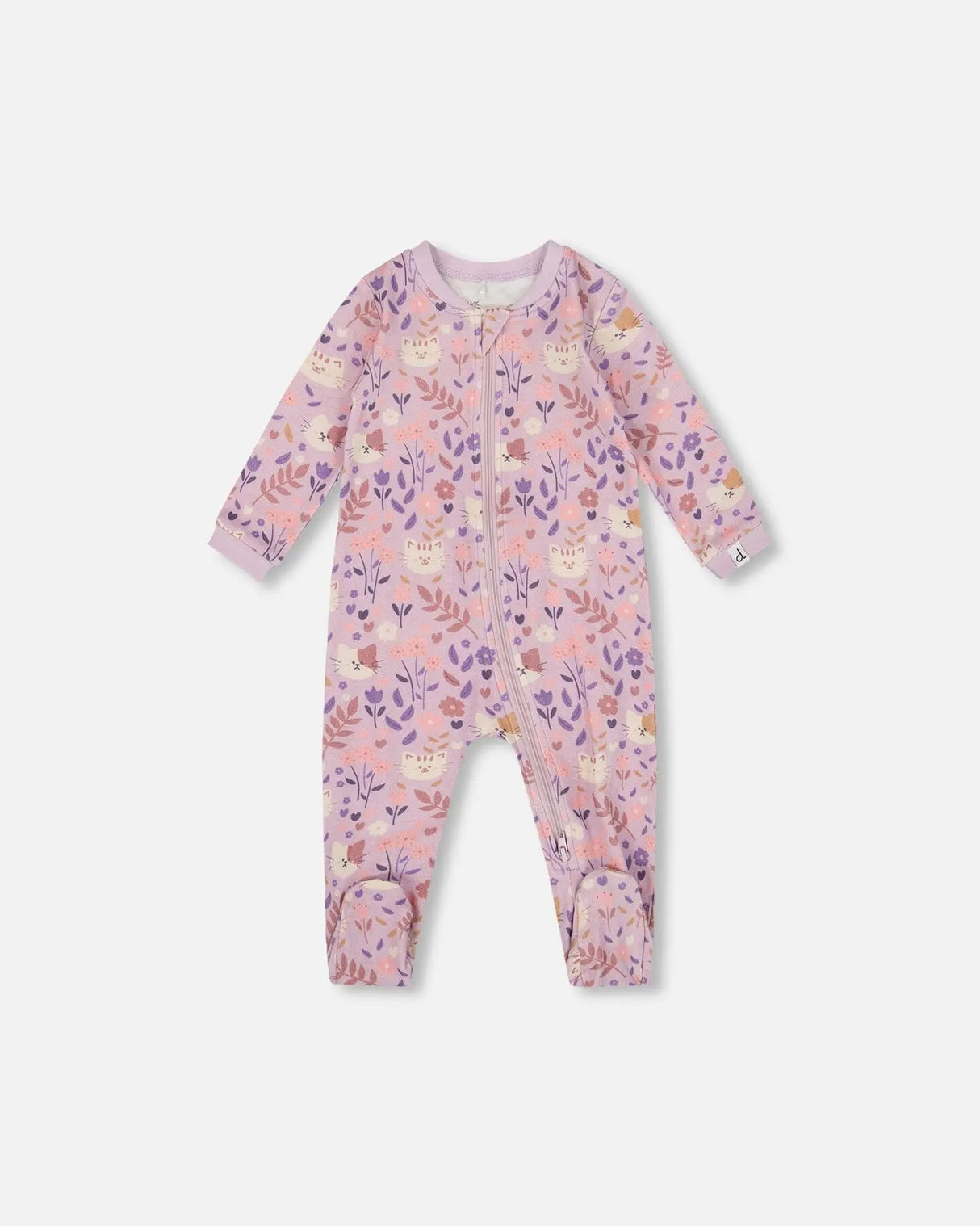 One-Piece Organic Cotton Pajama Lilac Cat Print | Deux par Deux | Jenni Kidz