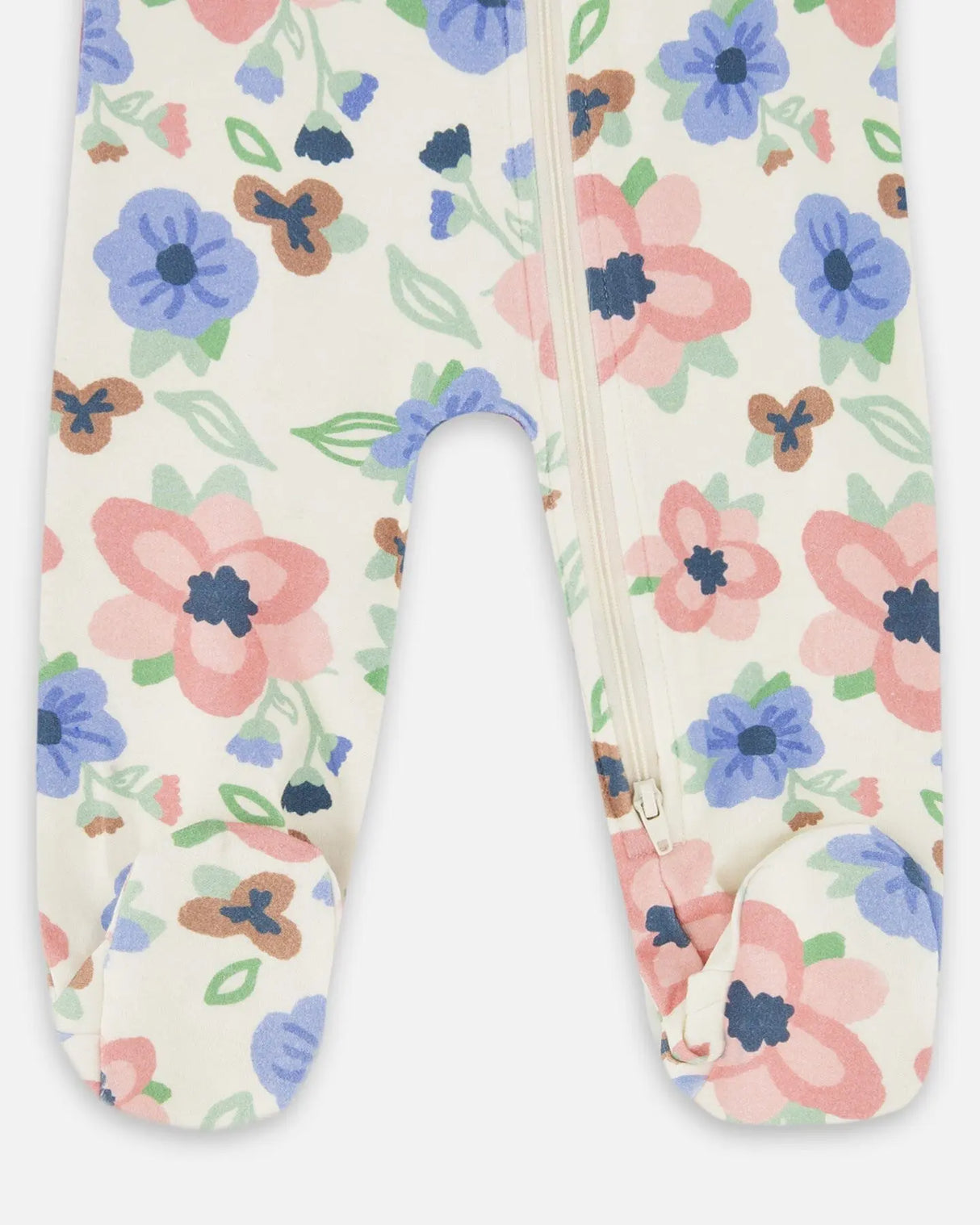 One-Piece Organic Cotton Pajama Off-White Flower Print | Deux par Deux | Jenni Kidz