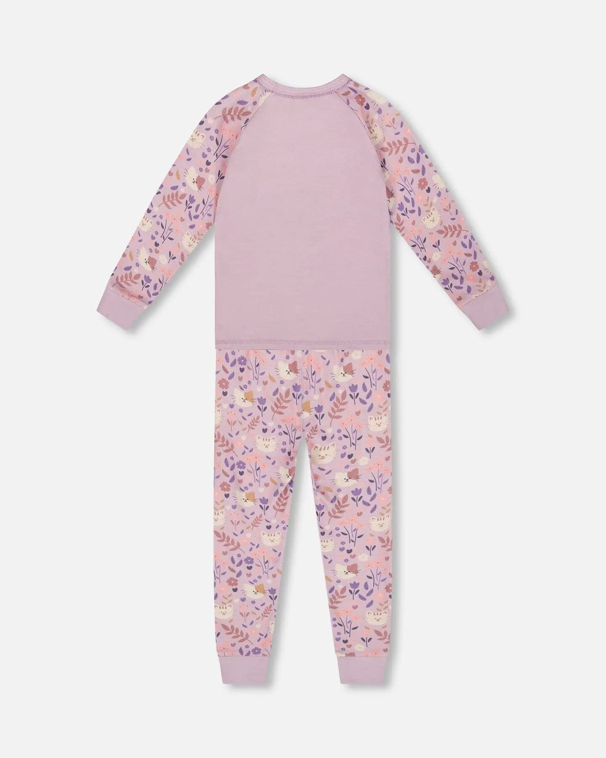 Organic Cotton Two-Piece Pajamas Lilac Cat Print | Deux par Deux | Jenni Kidz