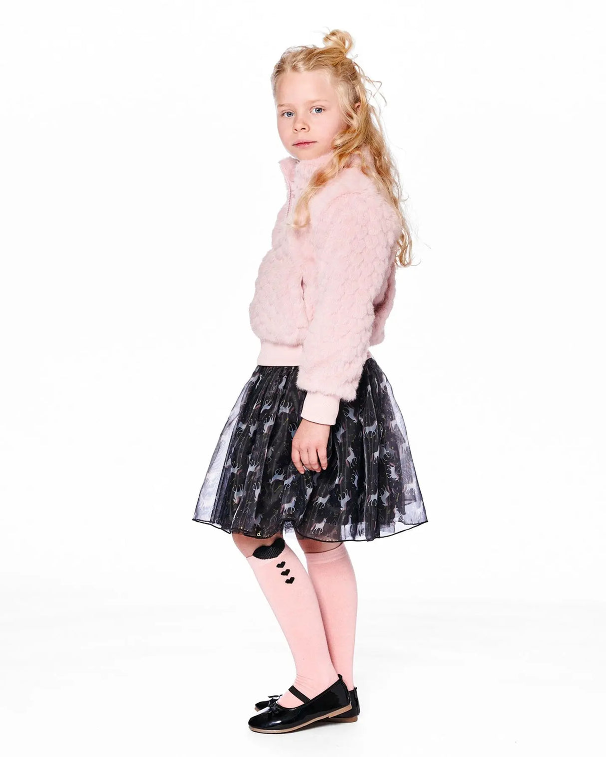 Organza And Mesh Skirt Black With Unicorn Print | Deux par Deux | Jenni Kidz