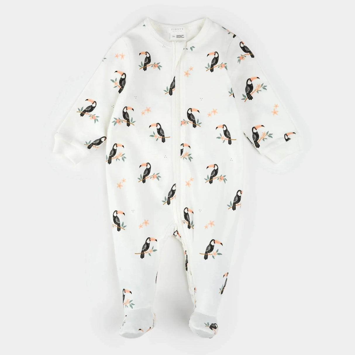 Petit Lem baby toucan print footed sleeper off-white organic cotton