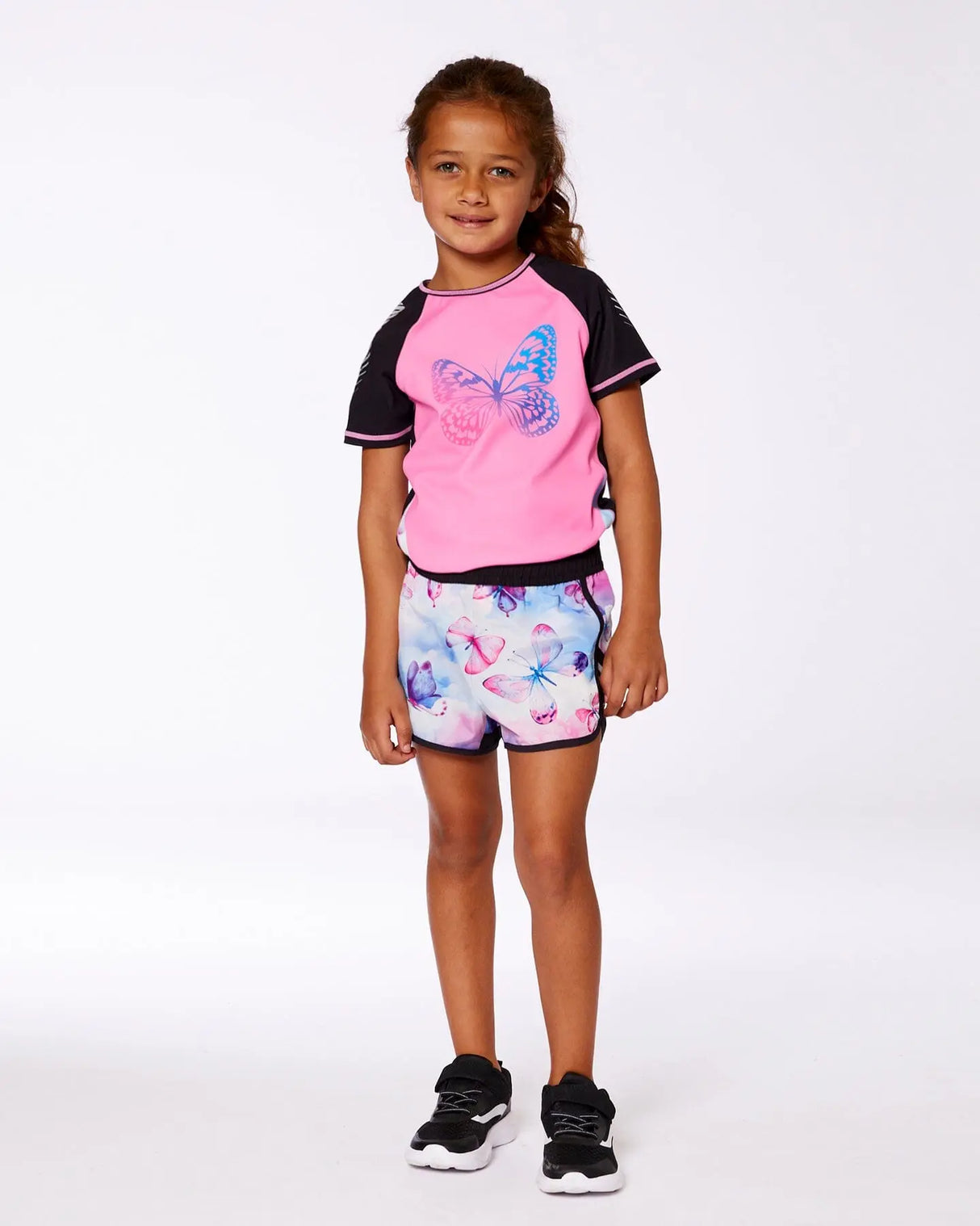 Printed Athletic Short Pink, Blue And Butterflies | Deux par Deux | Jenni Kidz
