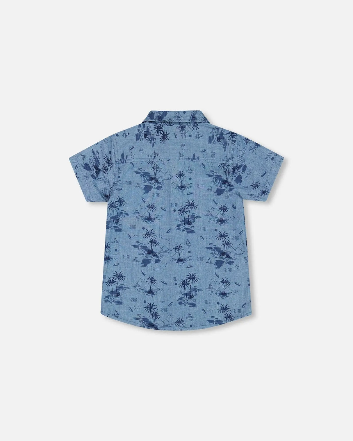 Printed Chambray Short Sleeve Shirt Pale Blue And Navy | Deux par Deux | Jenni Kidz