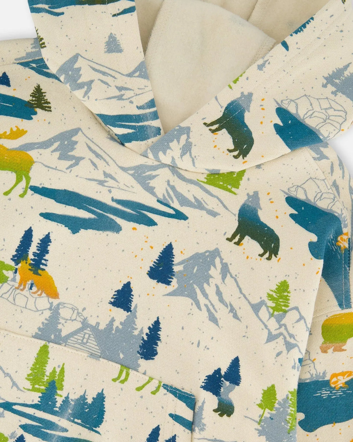 Printed Hooded Fleece Sweatshirt Beige | Deux par Deux | Jenni Kidz