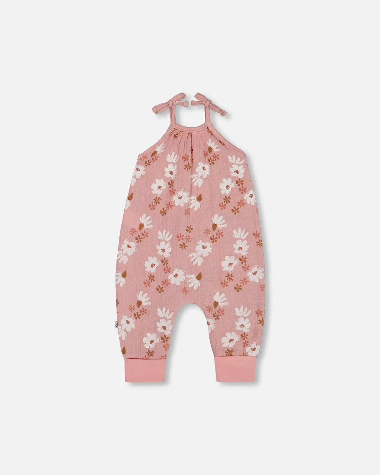 Printed Muslin Tie Strap Jumpsuit Pink And White Flowers | Deux par Deux | Jenni Kidz