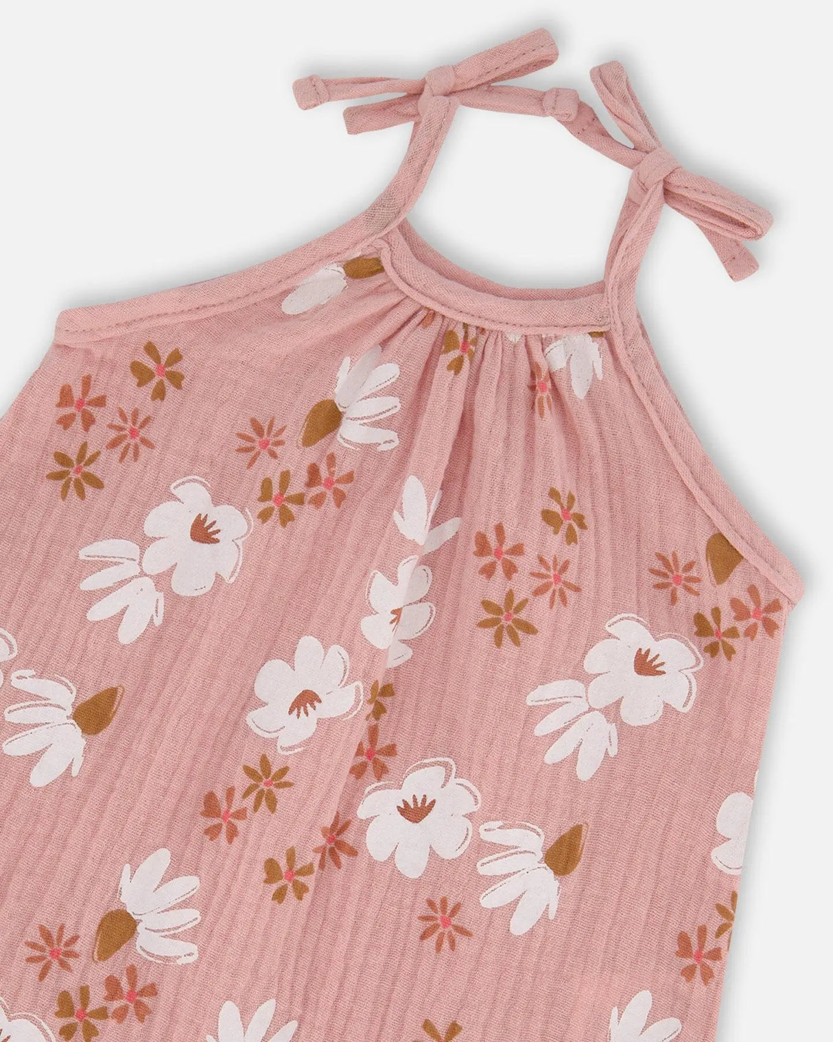 Printed Muslin Tie Strap Jumpsuit Pink And White Flowers | Deux par Deux | Jenni Kidz