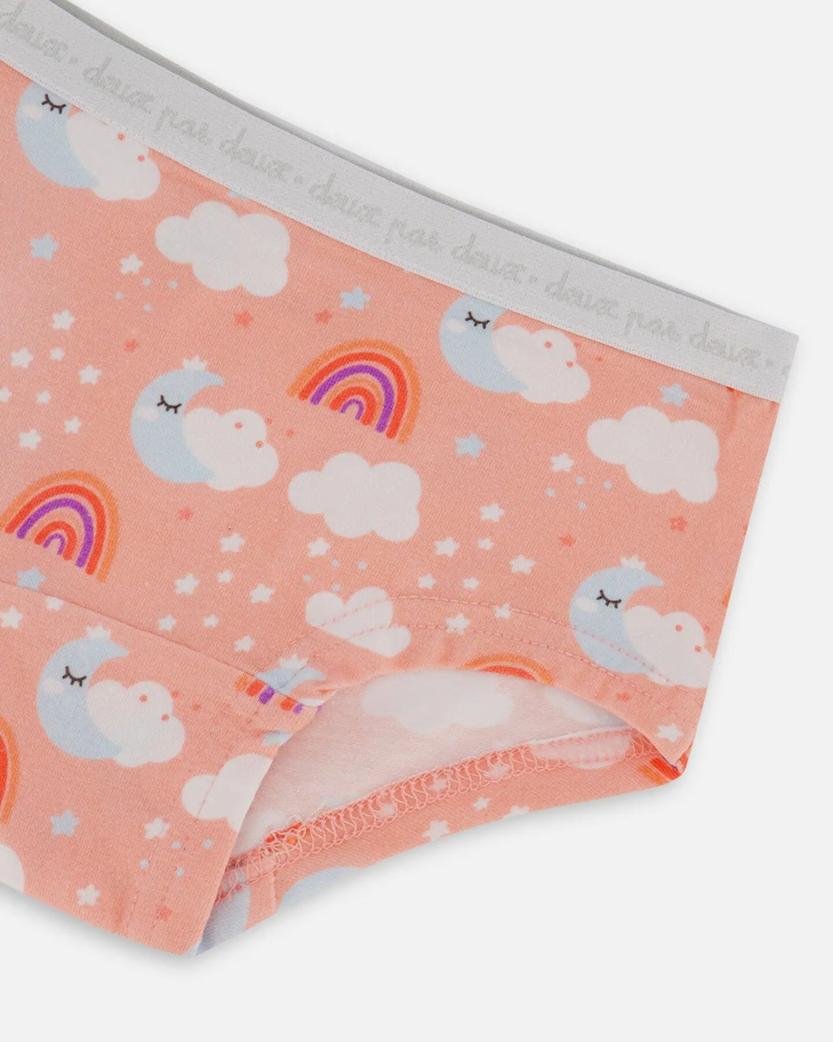 Printed Organic Cotton Boyshort Panty Rainbow On Light Coral | Deux par Deux | Jenni Kidz