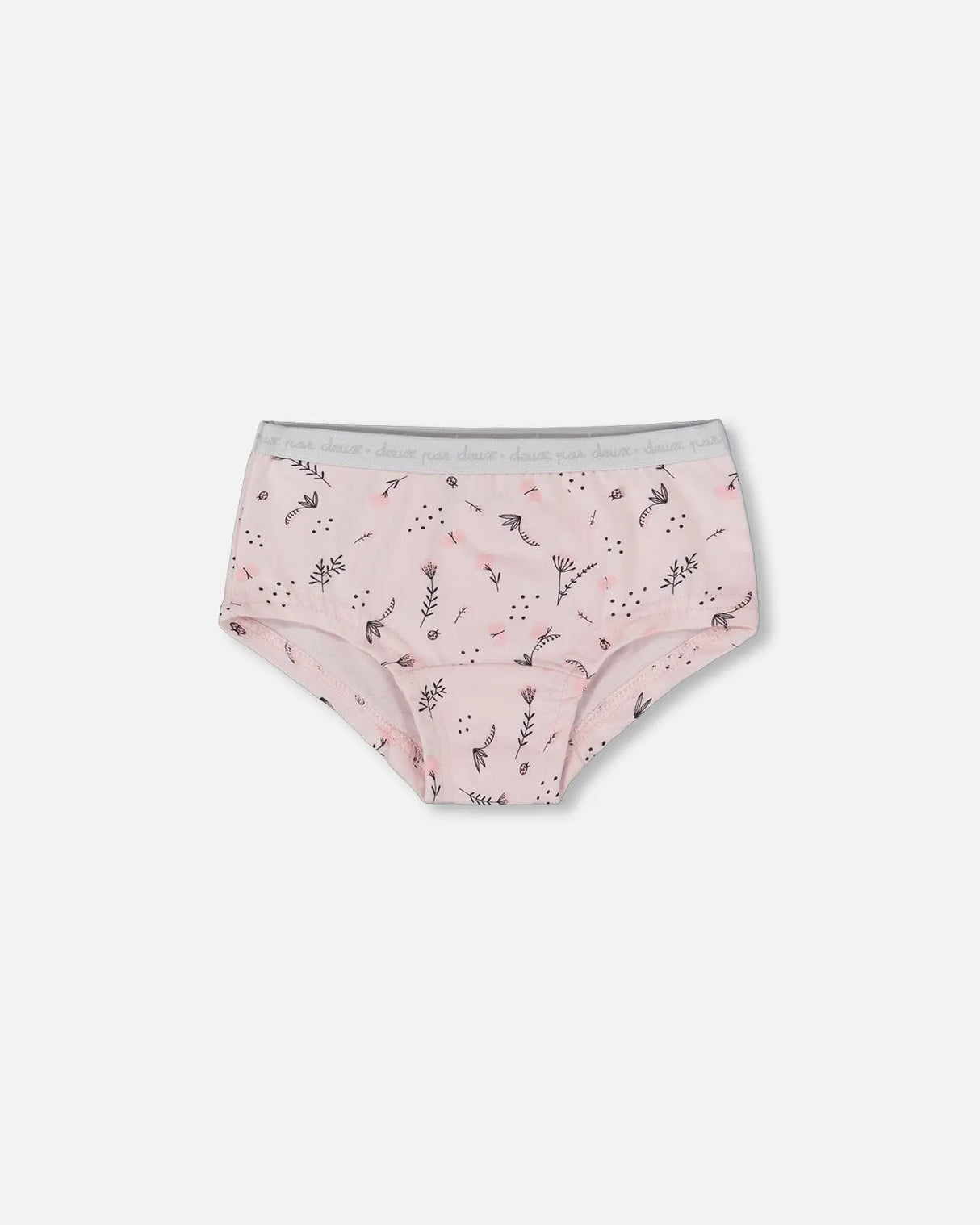 Printed Organic Cotton Boyshort Panty Small Pink Flowers On Pale Pink Background | Deux par Deux | Jenni Kidz