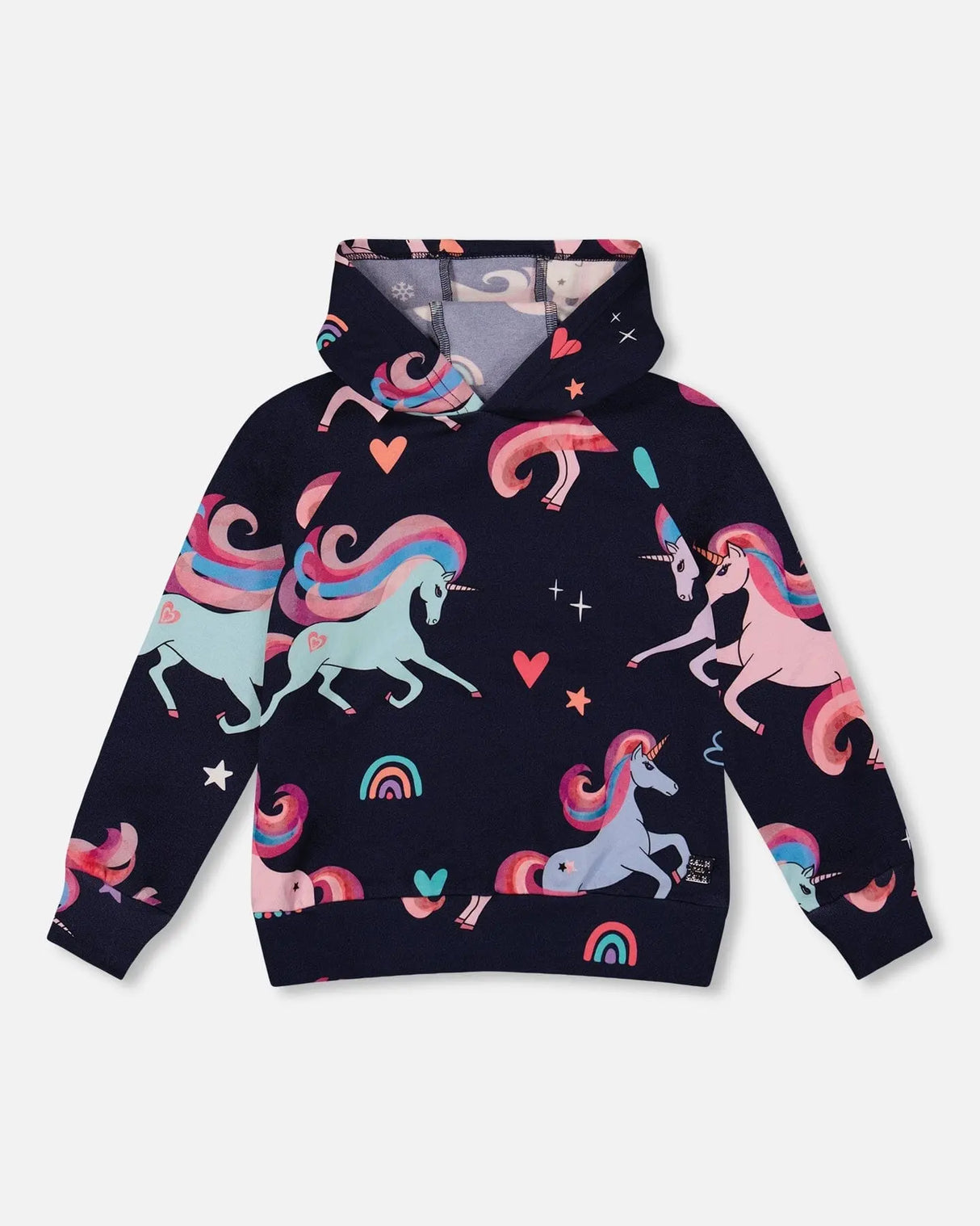 Pullover Fleece Hoodie Navy Unicorn Print | Deux par Deux | Jenni Kidz
