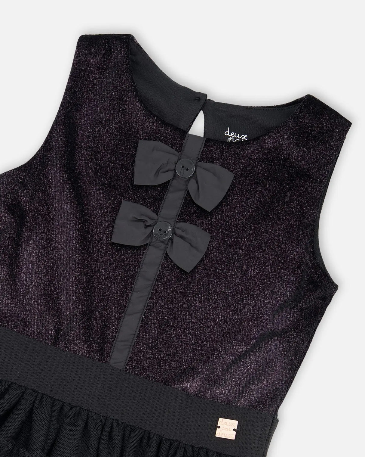 Sleeveless Bi-Material Velour And Mesh Dress Black | Deux par Deux | Jenni Kidz