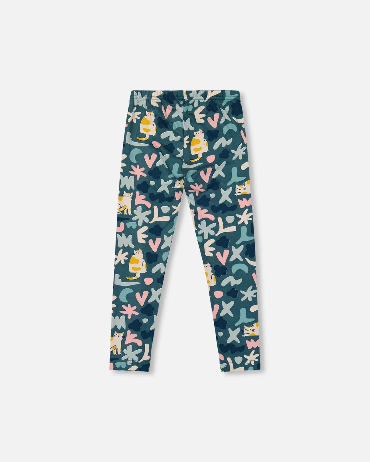 Stretch Jersey Leggings Green Cat Print | Deux par Deux | Jenni Kidz