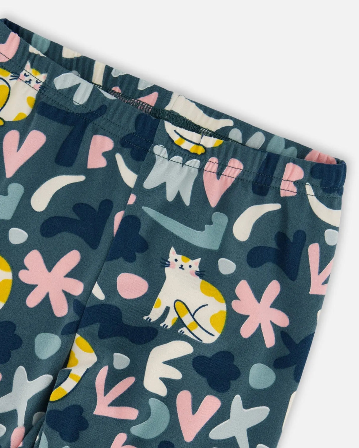 Stretch Jersey Leggings Green Cat Print | Deux par Deux | Jenni Kidz