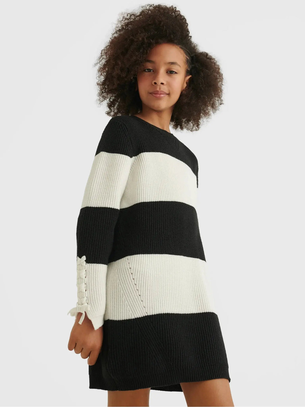 Striped Knit Girls Dress Black & White | Mayoral | Mayoral | Jenni Kidz
