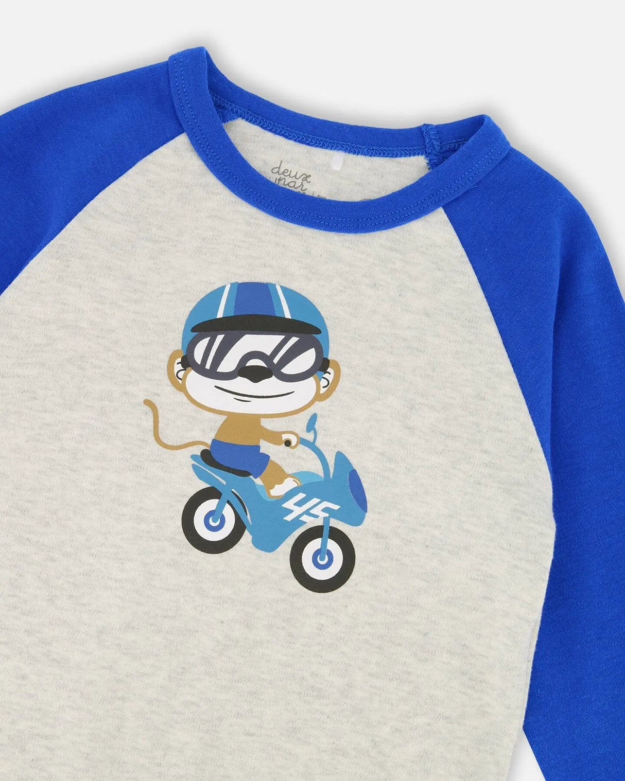 Two-Piece Organic Cotton Pajama Set Beige Monkey Print | Deux par Deux | Jenni Kidz