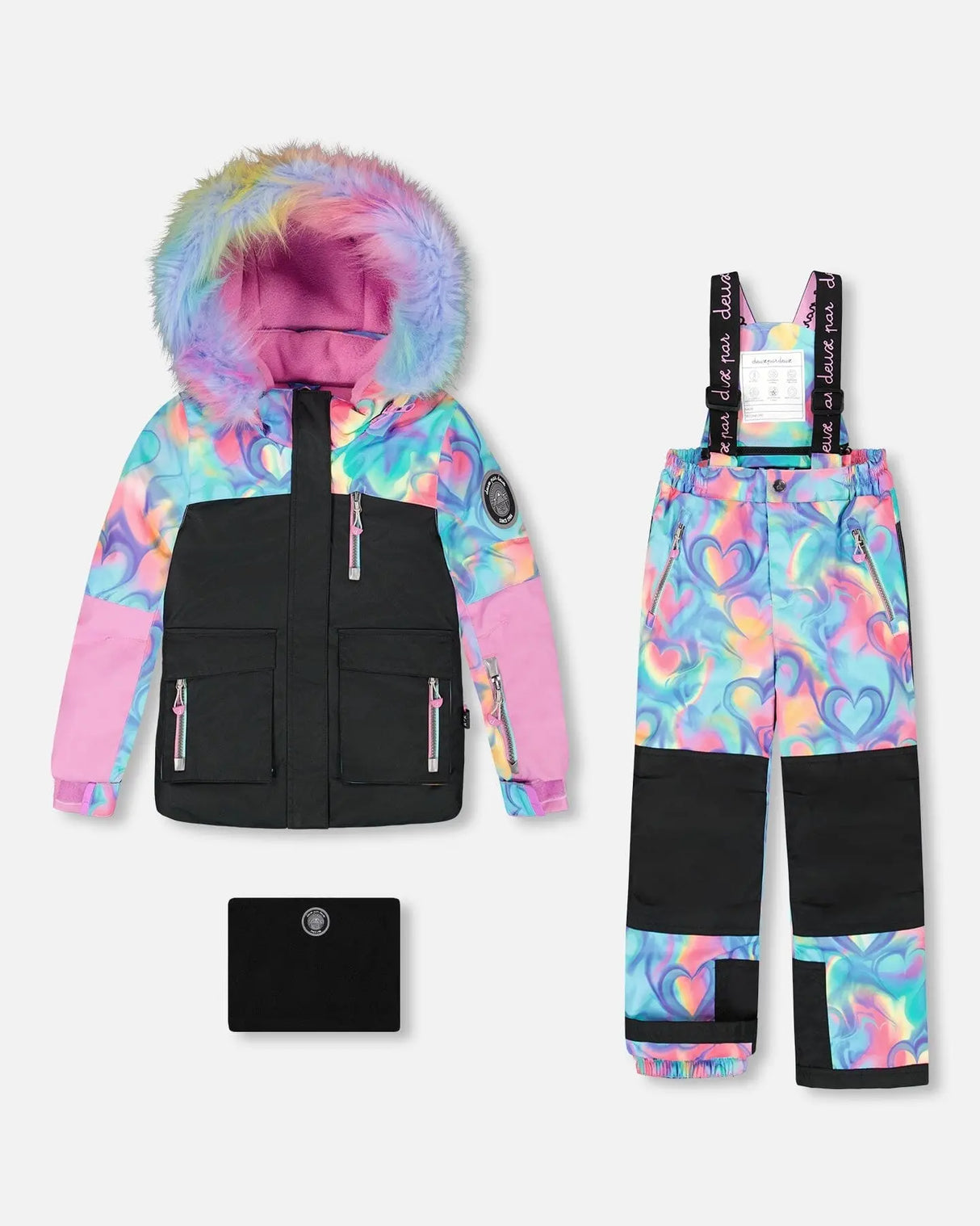 Two-Piece Play Snowsuit Rainbow Heart Print | Deux par Deux | Jenni Kidz