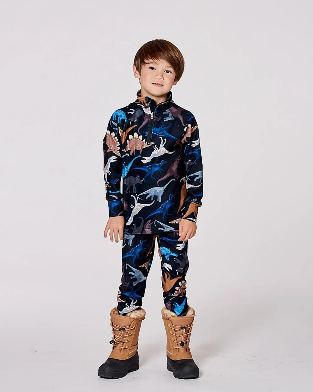 Two-Piece Thermal Underwear Seat Black Dinosaur Print | Deux par Deux | Jenni Kidz