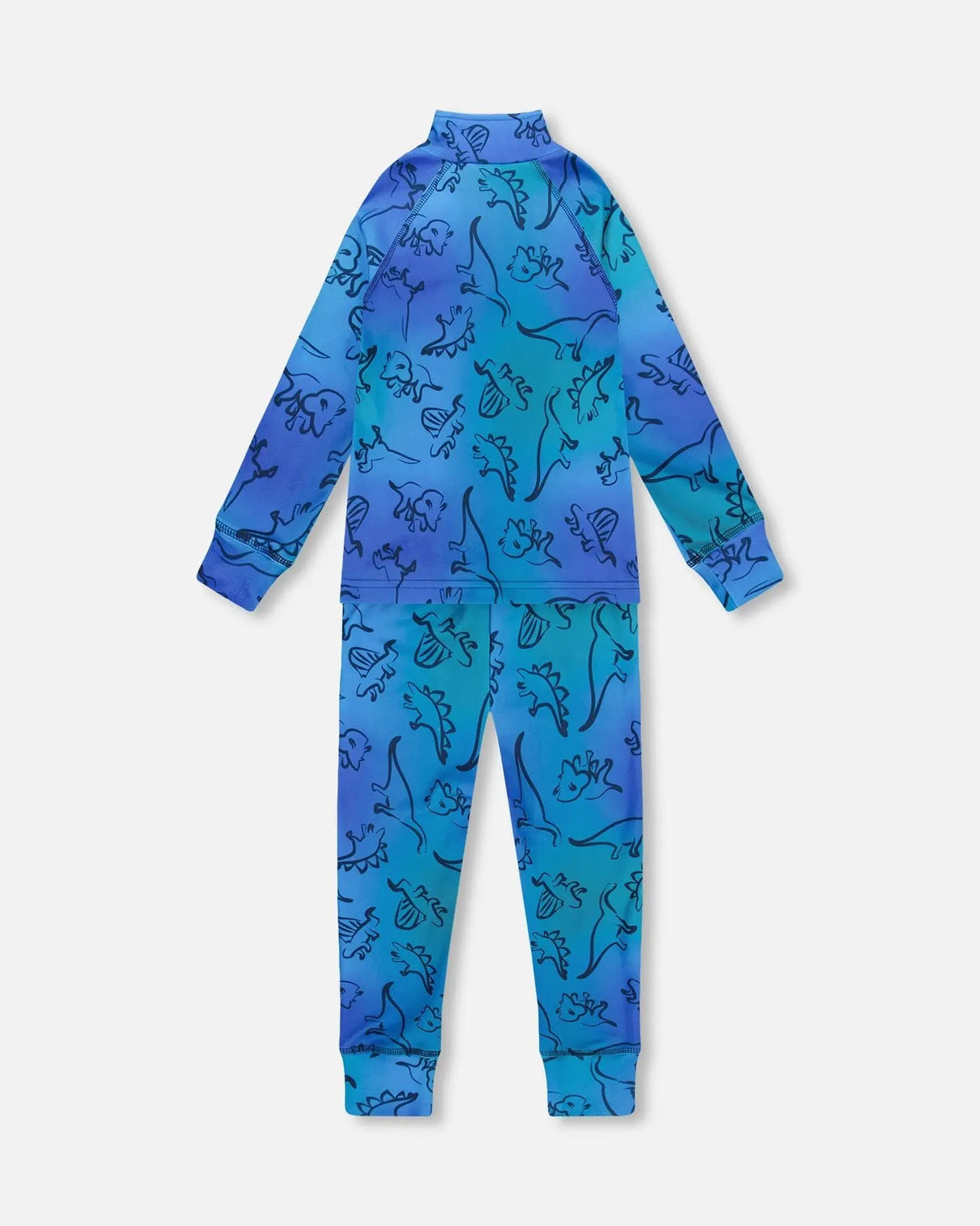Two-Piece Thermal Underwear Set Blue Gradient Dinosaur Print | Deux par Deux | Jenni Kidz