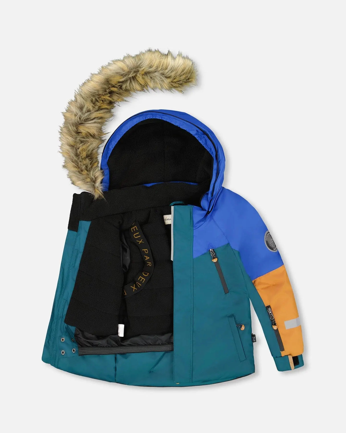 Close-up of jacket zippers and insulated lining