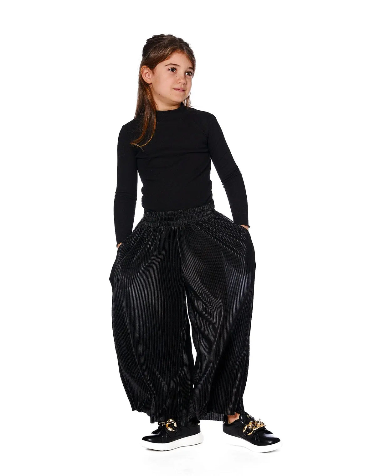 Wide Leg Pleated Pants Black | Deux par Deux | Jenni Kidz