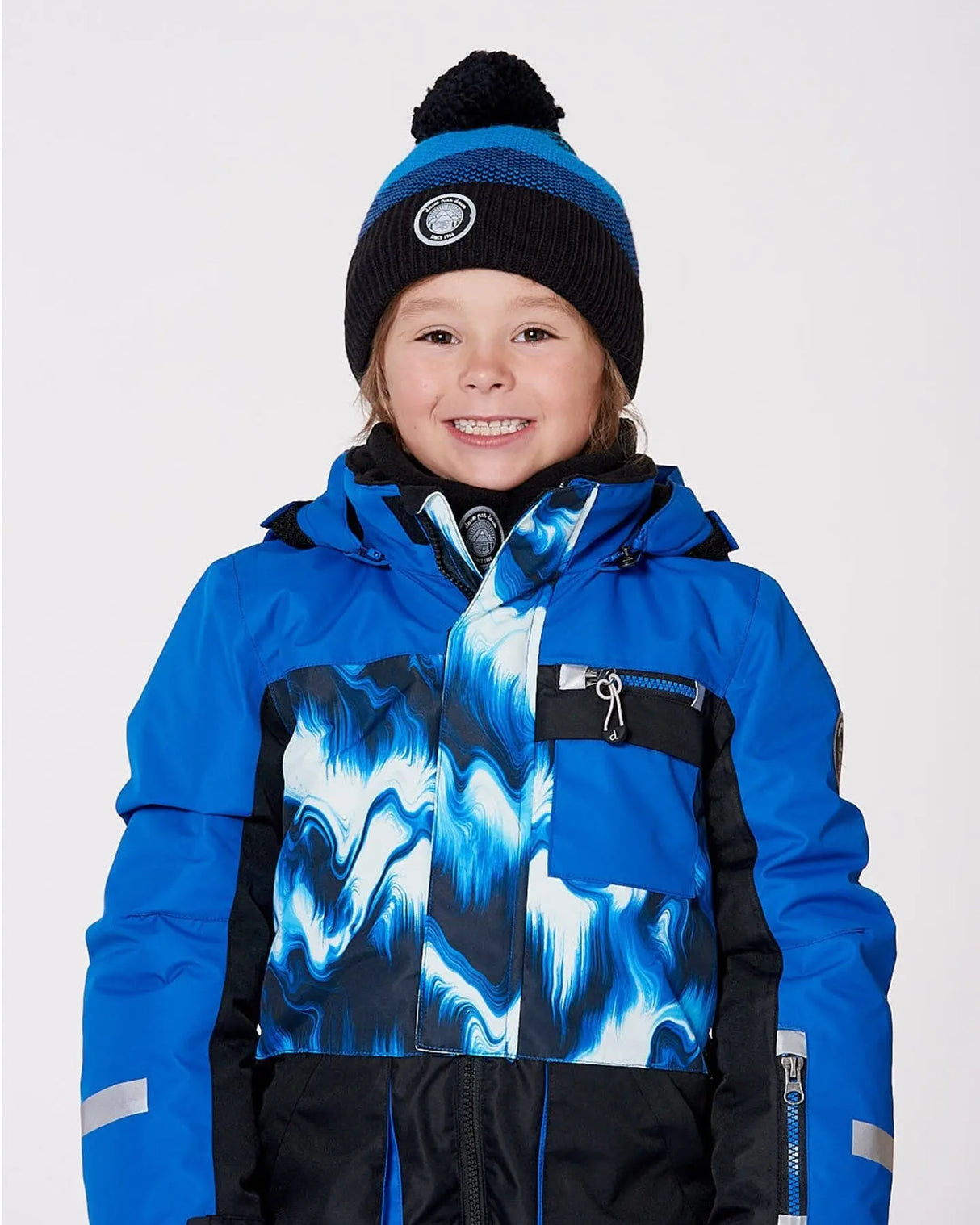 Winter Knit Hat With Pompom And Lining Black And Blue | Deux par Deux | Jenni Kidz