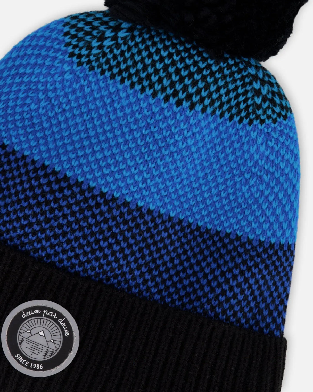 Winter Knit Hat With Pompom And Lining Black And Blue | Deux par Deux | Jenni Kidz