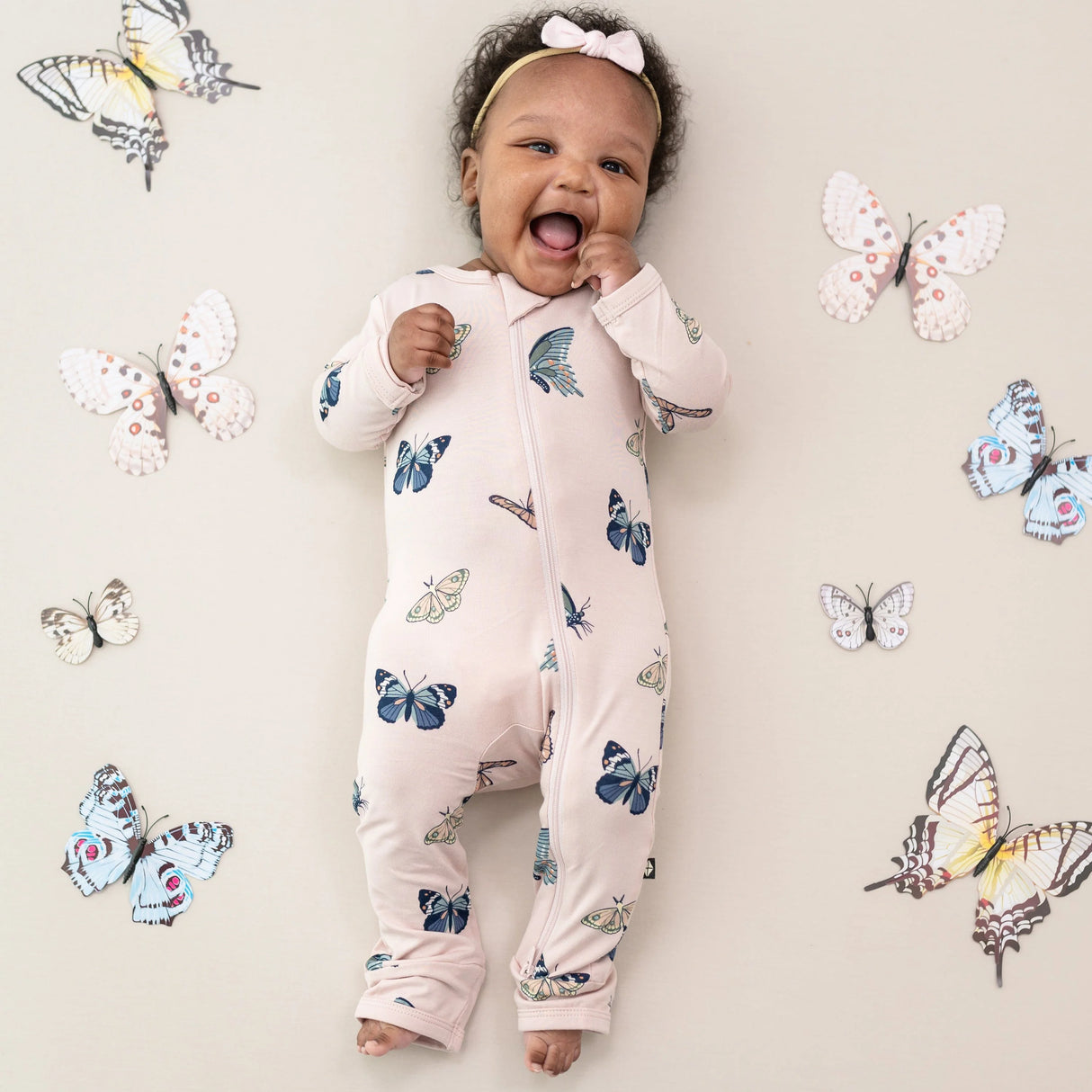 Zippered Romper in Blush Butterfly | Kyte Baby
