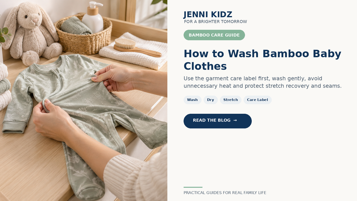 Bamboo baby clothing care guide for washing drying stretch recovery and care labels