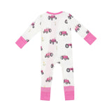 Two Way Zipper Romper - Pink Tractors | Angel Dear - Jenni Kidz