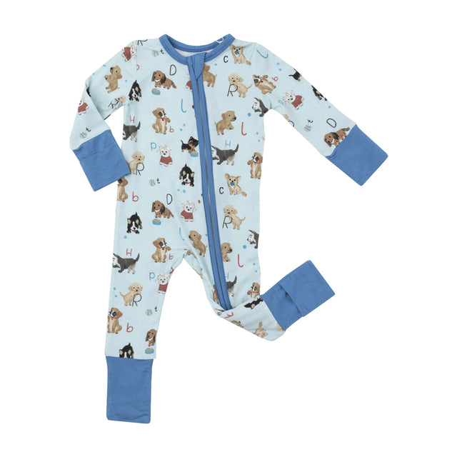 Two Way Zipper Romper - Puppy Alphabet Blue | Angel Dear - Jenni Kidz