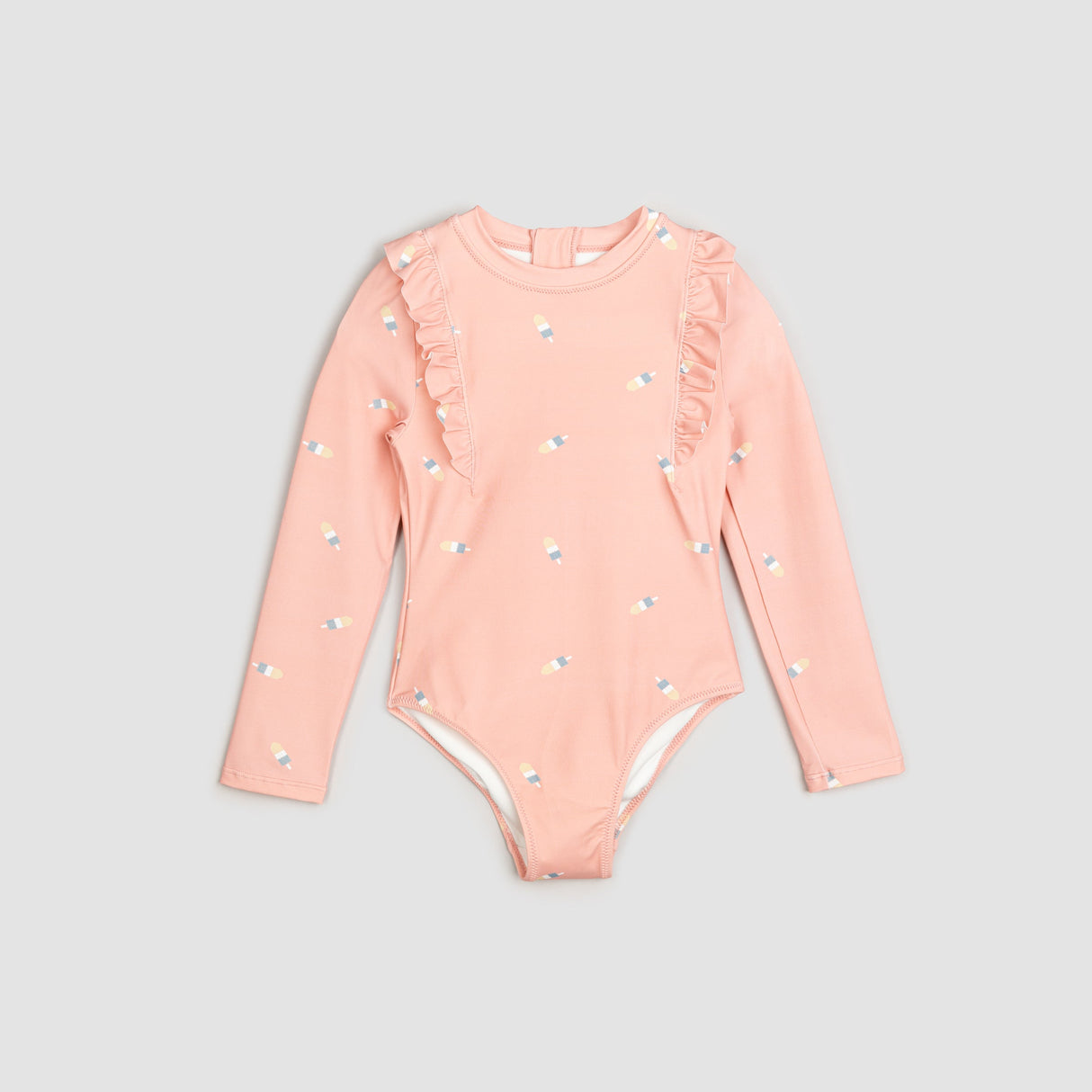 Popsicle Print on Dusty Pink Long-Sleeve One-Piece Swimsuit | Miles The Label - Jenni Kidz