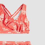 Hibiscus Print on Raspberry Cross-Over Bikini | Petit Lem