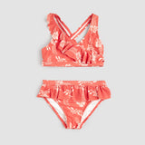 Hibiscus Print on Raspberry Cross-Over Bikini | Petit Lem
