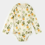 Citrus Print on Antique White Long-Sleeve One-Piece Swimsuit| Petit Lem