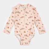 Oranges Print on Crème Tan Long-Sleeve One-Piece Swimsuit| Petit Lem
