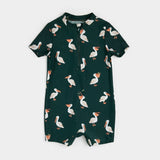 Pelican Print on Deep Sky Swim Romper | Petit Lem