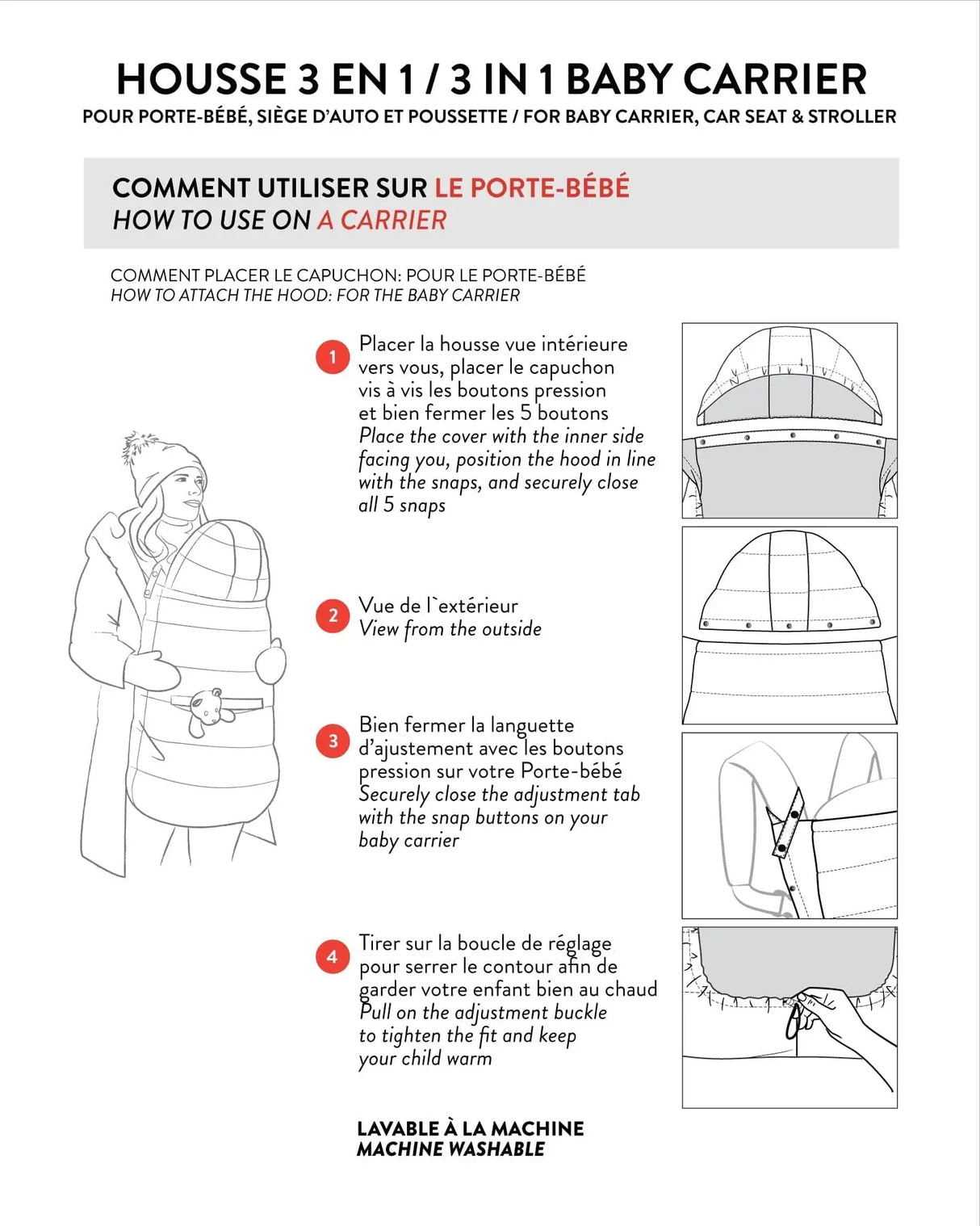 3-In-1 Multifunction Cover For Car Seat, Stroller, And Baby Carrier In Off-White | Deux par Deux | Jenni Kidz